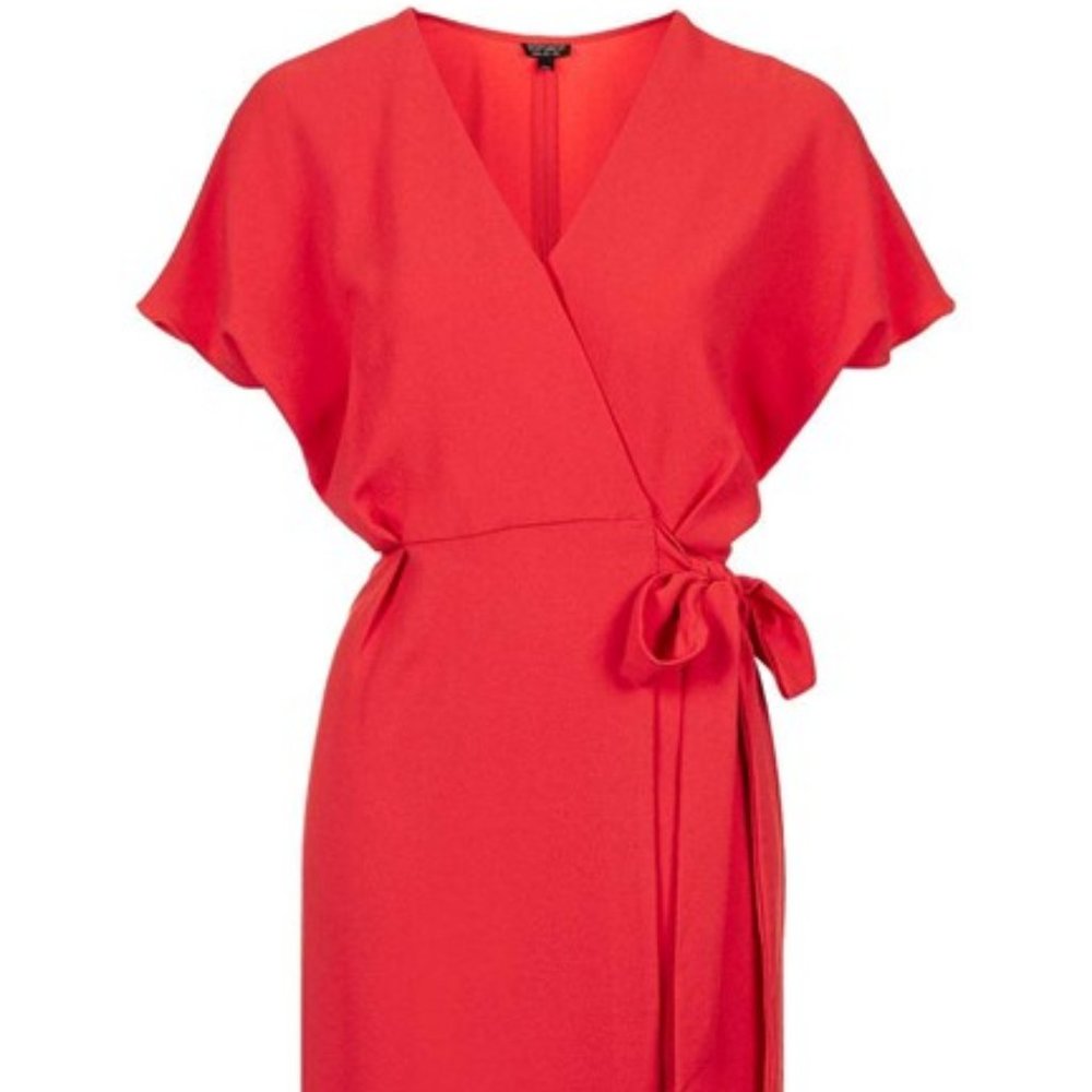 Topshop Coral Wrap Midi Dress
